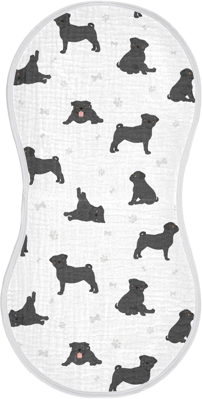 vvfelixl Baby Burp Cloths Black Pug White Baby Newborn Cotton Burping Cloths Set Baby Washcloths 4 Pack
