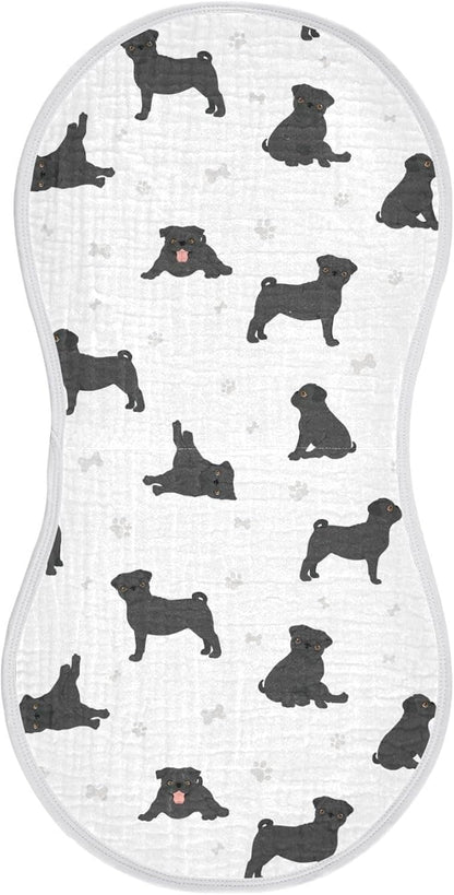 vvfelixl Baby Burp Cloths Black Pug White Baby Newborn Cotton Burping Cloths Set Baby Washcloths 4 Pack