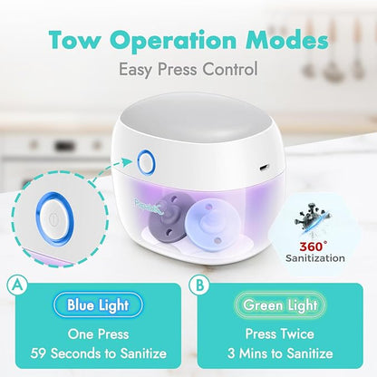 Papablic Portable Pacifier Sanitizer, UV Light Sanitizer Case On The Go for Baby Pacifier, USB Rechargeable Mini Travel Sanitizer Box, 99.99% Cleaned in 59 Seconds