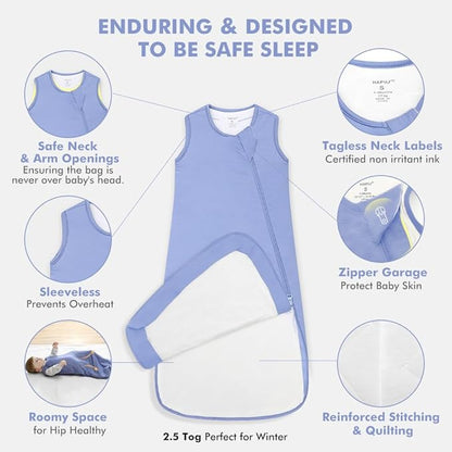 HAPIU Rayon Made from Bamboo Winter Baby Sleep Sack 2.5 TOG, 2-Way Zipper YKK, Warm Quilted Wearable Blanket
