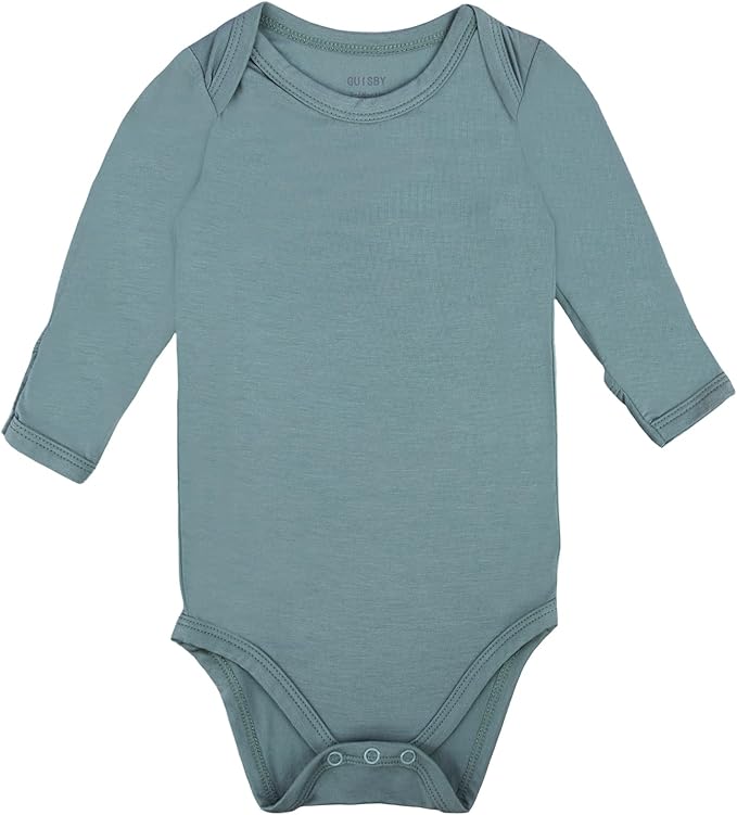 GUISBY Unisex Baby Rayon of Bamboo Snap Bodysuits, Long Sleeve with Mittens Cuffs Bodysuit