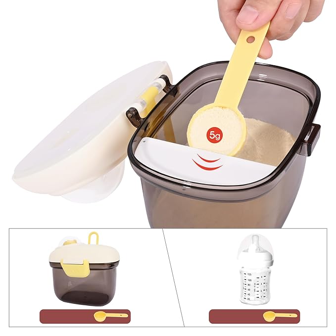 Bebamour Baby Formula Dispenser Container Portable Formula Dispenser Container with Scoop, Carry Handle and Date Maker for Travel Outdoor for Baby Infant,500ML (Coffee)