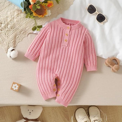 Neiwech Baby Boy Girl Romper Newborn Infant Knit Striped Solid Long Sleeve One Piece Jumpsuit Clothes