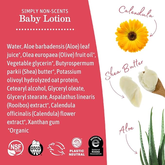 Earth Mama Simply Non-Scents Baby Lotion for Dry Skin, Calendula Cream for Newborn Skin Care, Organic Moisturizer for Children with Aloe Juice, Rooibos, & Shea Butter, Fragrance Free, 8-Fluid Ounce