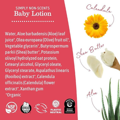 Earth Mama Simply Non-Scents Baby Lotion for Dry Skin, Calendula Cream for Newborn Skin Care, Organic Moisturizer for Children with Aloe Juice, Rooibos, & Shea Butter, Fragrance Free, 8-Fl oz (2-Pk)