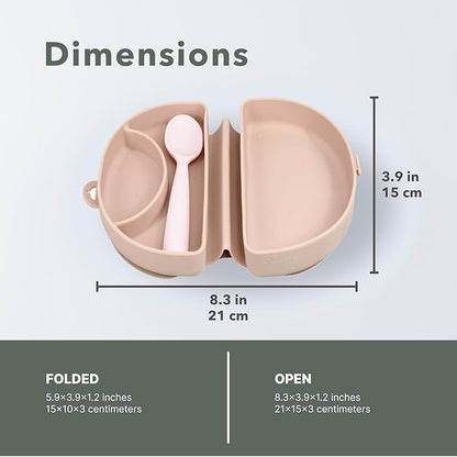 Miniware Fold & Scoop Baby Feeding Set - Silicone Travel Baby Plate With Suction & Baby Spoon - Compact, Portable, Dishwasher-Safe, Suction Base for Mess-Free Eating (Pink Salt and Cotton Candy)