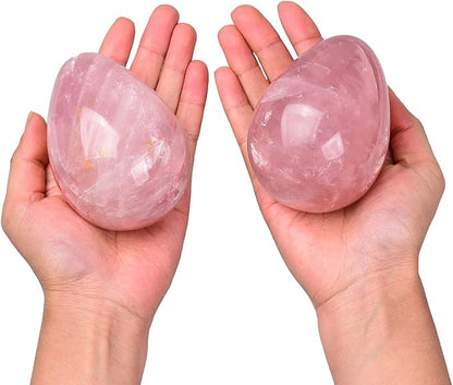 AMOYSTONE Natural Rose Quartz Crystal Stone Egg for Healing Reiki Home Decors Large Easter Egg Height 3-3.5"