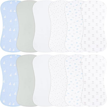 Baby Burp Cloths & Baby Bibs 2-in-1 Design Large Size 3 Layers Thicken Cotton Super Absorbent and Soft Baby Spit Up Burping Rags Baby Burp Cloth Set for Boys and Girls Solid 12 Pack