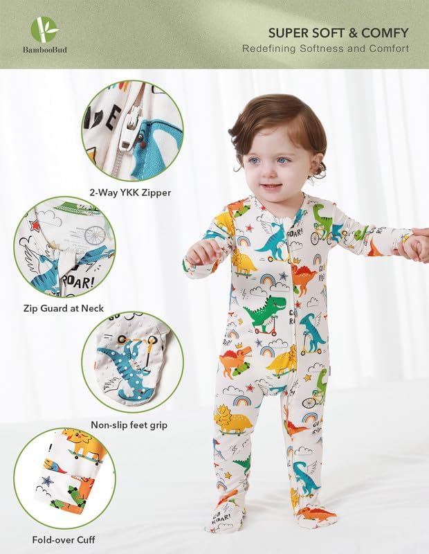 Baby Footie Romper Pajamas Unisex Newborn Infant Pjs Soft Rompers Viscose from Bamboo Sleepwear