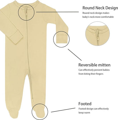 GUISBY Footed Long Sleeve Baby Pajamas with Zipper Cotton Infant Sleepwear