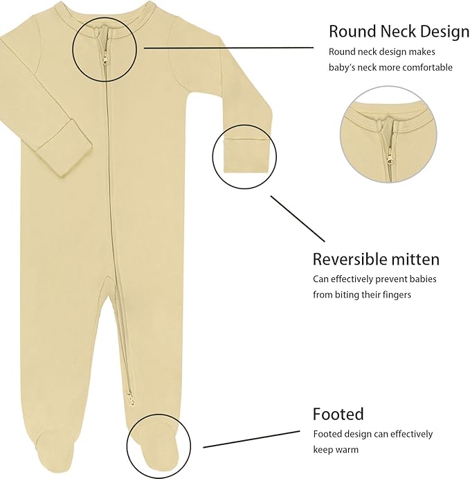 GUISBY Footed Long Sleeve Baby Pajamas with Zipper Cotton Infant Sleepwear
