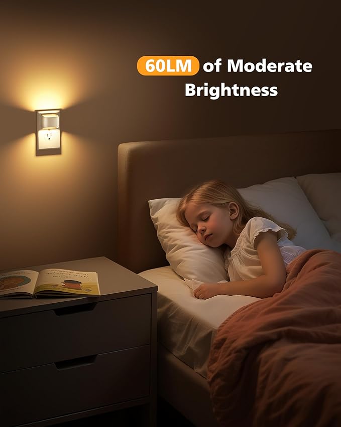 VOLISUN Night Lights Plug into Wall, 4 Pack Up and Down LED Night Light with Dusk to Dawn Light Sensor, 3000K Warm White Nightlight for Hallway, Bedroom, Bathroom, Kitchen White