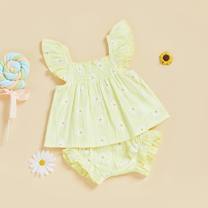 Mubineo Baby Girl Summer Clothes Cute Ruffle Tops Dress Shorts Outfits Set Infant Toddler Shrit Bloomers Princess Outfit