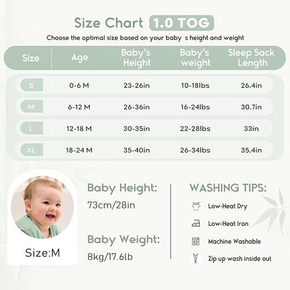 Yoofoss Rayon Made from Bamboo Baby Sleep Sack 6-12 Months 1.0 Tog Baby Wearable Blanket, Super Soft Infant Toddler Sleeping Sack 2-Way Zipper