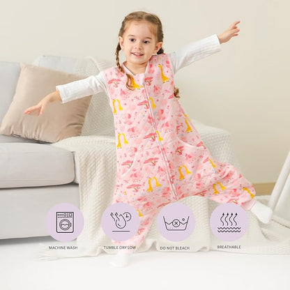 HOMEAL Toddler Sleep Sack, Sleeveless Sleep Sack with Legs 2T-3T, 1.0 TOG Wearable Blanket Baby, Pink