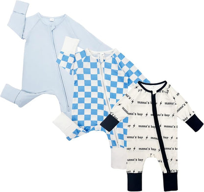 Bow Dream Bamboo Rayon Baby Boy Romper Footed Long Sleeve Footies Newborn Girl Clothes Footless with Zipper and Mitten Cuffs