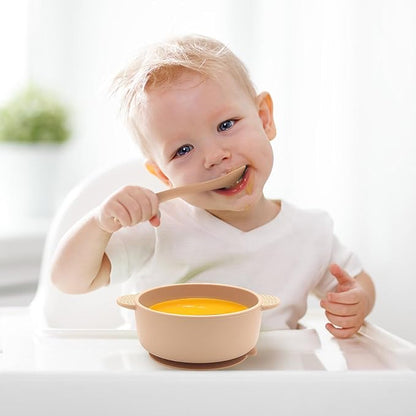 Baby Bowls with Suction and Baby Spoons Set of 3, Silicone Stay Put Bowls and Feeding Spoons for Babies Toddlers Kids, BPA Free,Microwave and Dishwasher Safe