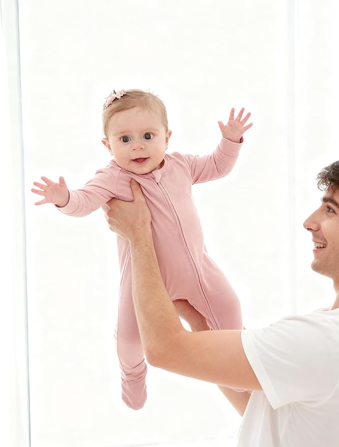 JunNeng Viscose from Bamboo Baby Sleeper,Newborn Footie Pajamas with 2 Way Zipper & Fold Over Mittens,0-12M