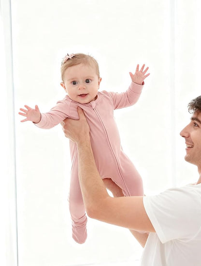 JunNeng Viscose from Bamboo Baby Sleeper,Newborn Footie Pajamas with 2 Way Zipper & Fold Over Mittens,0-12M