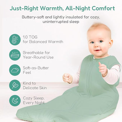 Baby Sleep Sack, 1.0 TOG Cozy Wearable Blanket, Soft Sleeping Bag with Zipper, Toddler Sleep Sack 0-3-6-12-24-3T