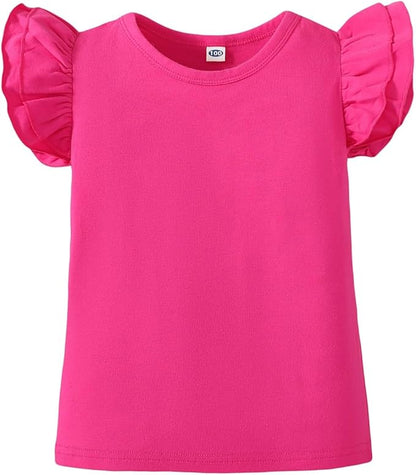 12M-14Y Toddler Baby Girls T Shirt Solid Color Blouse Ruffle Top Cotton Casual Tees Plain Shirt