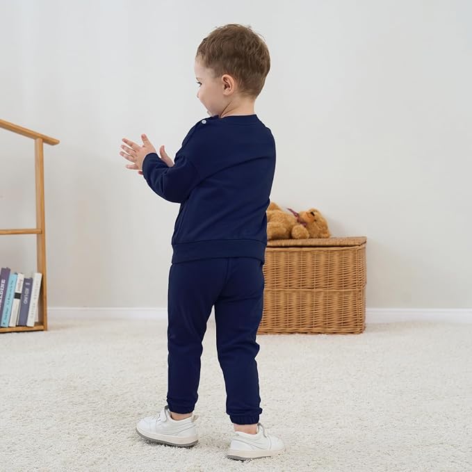 Fullfamous Baby and Toddler Boys 100% Cotton 2 Piece Long Sleeve Sweatshirt and Sweatpant Jogger Pants Set Newborn-4T