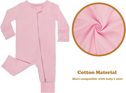 GUISBY Cotton Sleepers Footless Pajamas with Zipper and Mittens Long Sleeve Rompers for Baby