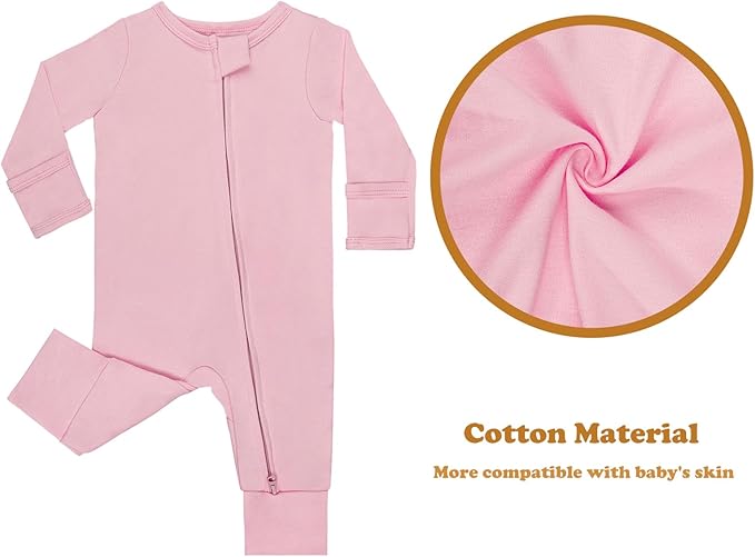 GUISBY Cotton Sleepers Footless Pajamas with Zipper and Mittens Long Sleeve Rompers for Baby