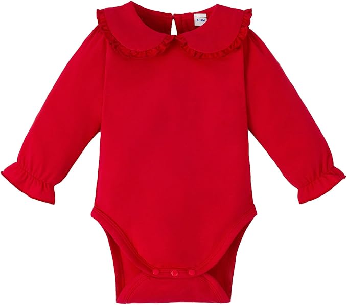 Magic Park 0-24M Infant Girl Peter Pan Collar Romper Baby Long Sleeve Bodysuit Girls Ruffle Jumpsuit Casual Winter Tops