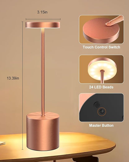 Cordless Table Lamps Rechargeable Set of 2, Portable LED Desk Lamp, 5000mAh Battery Powered Wireless Table Light - 3 Color Dimmable Lighting for Restaurant Dining Patio Outdoor Bedroom(Rose Gold)