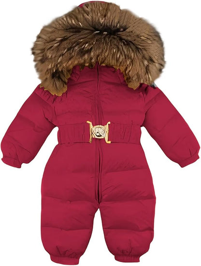 Baby Snowsuit Newborn Winter Heavyweight Water-Resistant Thickened Warm Ski Jacket Cozy Outdoor Hooded One Piece Suit