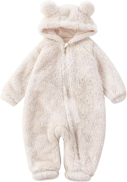 Newborn Baby Bear Fleece Romper One-Piece Footies Jumpsuit Pajama Infant Outfit for Baby Boys Girls