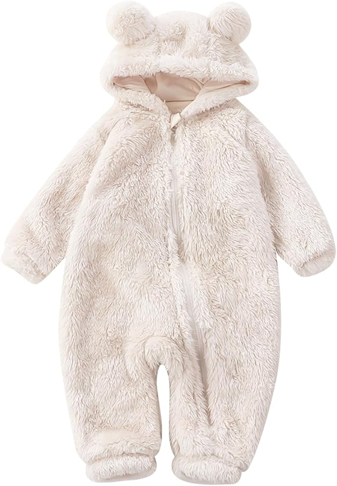 Newborn Baby Bear Fleece Romper One-Piece Footies Jumpsuit Pajama Infant Outfit for Baby Boys Girls