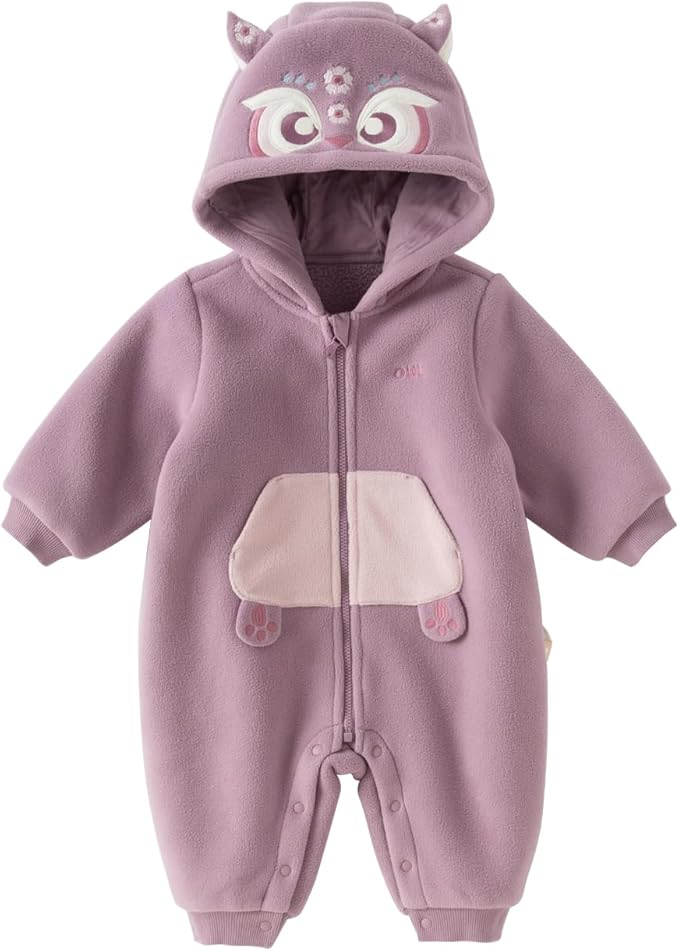 DAVE&BELLA Animal Jumpsuit for Baby Boy Girl, Hooded Winter One-Piece Romper Zip Up Fleece Infant Bodysuit with Snap Closure