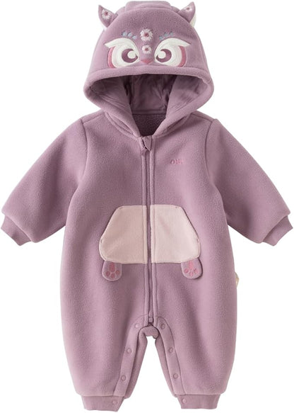 DAVE&BELLA Animal Jumpsuit for Baby Boy Girl, Hooded Winter One-Piece Romper Zip Up Fleece Infant Bodysuit with Snap Closure