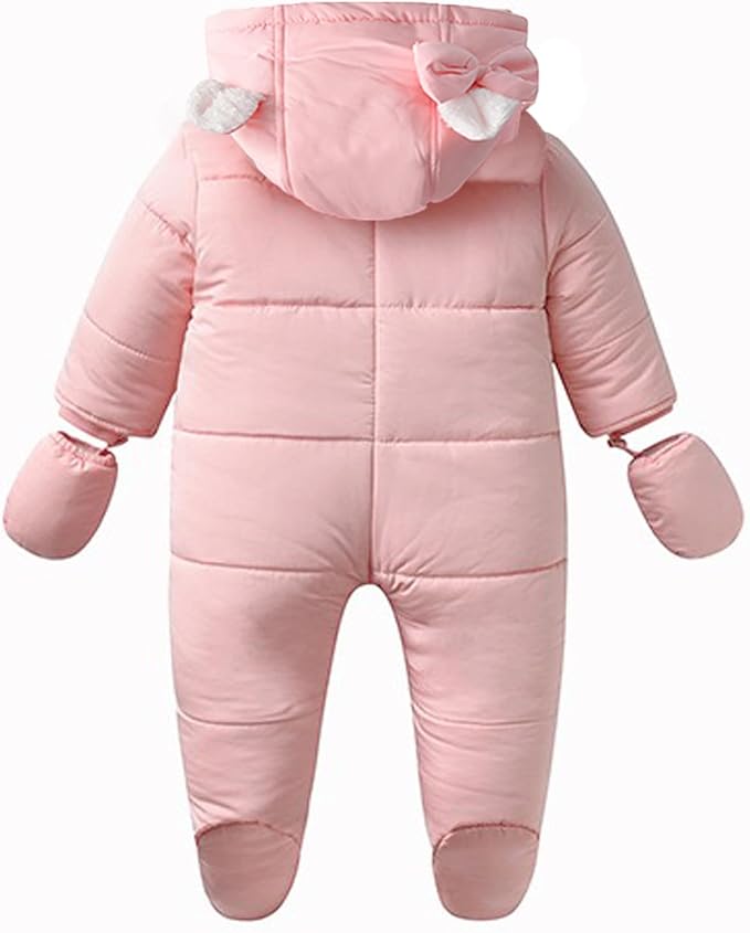 Baby Winter Snowsuit Warm Hooded Coat Onesie Romper Jumpsuit with Footed Gloves for Boys Girls 3-24 Months