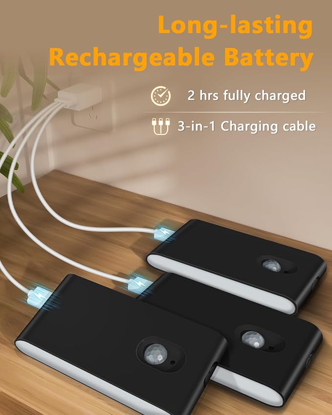 WILLED Stair Lights Indoor, Wireless Motion Sensor Light Indoor, Rechargeable Night Lights for Stairway, Hallway, Kitchen, Closet, Cabinet, Bedroom, Kids' Room(8-Pack)