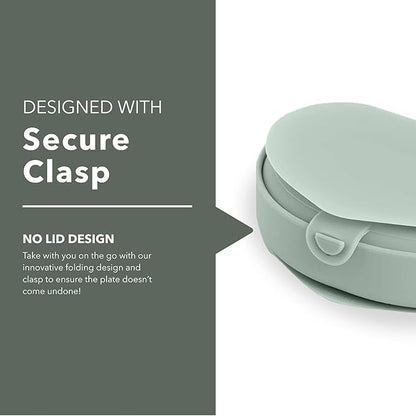 Miniware Baby Travel Plate with Suction - Foldable Silicone Baby Travel Essential to Promote Self-Feeding - Dishwasher Safe, BPA Free, Silicone Baby Plate For On The Go - Eucalyptus Silifold