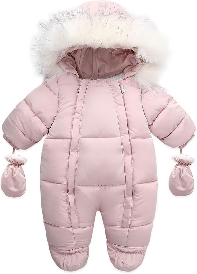 Baby Girl Boy Snowsuit Cute Down Jacket Hooded Romper Light Puffer Padded Jumpsuit Infant Winter Outwear