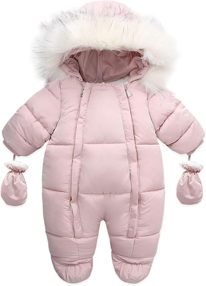 Baby Girl Boy Snowsuit Cute Down Jacket Hooded Romper Light Puffer Padded Jumpsuit Infant Winter Outwear
