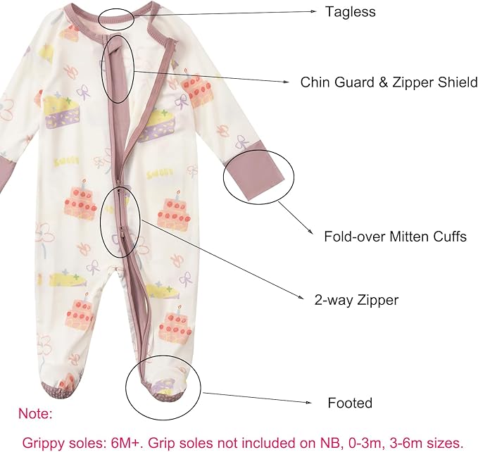 Baby Footed Pajamas with Mittens Rayon from Bamboo 2pcs Newborn Infant 2-way Zipper Pjs Cute Sleeper Outfit