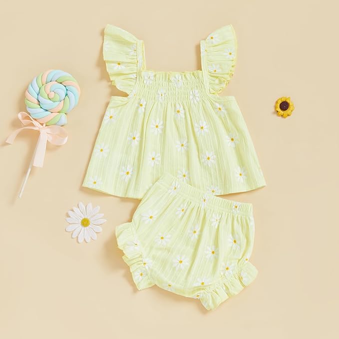 Mubineo Baby Girl Summer Clothes Cute Ruffle Tops Dress Shorts Outfits Set Infant Toddler Shrit Bloomers Princess Outfit
