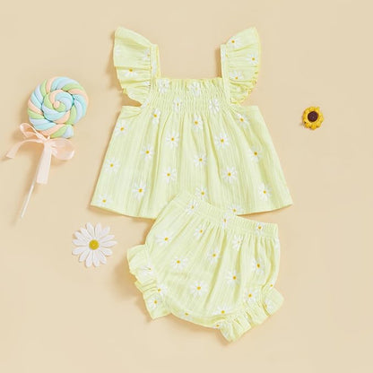 Mubineo Baby Girl Summer Clothes Cute Ruffle Tops Dress Shorts Outfits Set Infant Toddler Shrit Bloomers Princess Outfit