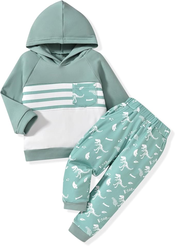 Baby Boys Dinosaur Long Sleeve Hoodie Tops Sweatsuit Pants Winter Outfit Set