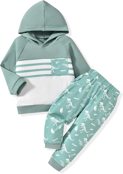 Baby Boys Dinosaur Long Sleeve Hoodie Tops Sweatsuit Pants Winter Outfit Set