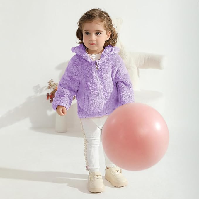 Baby Toddler Boys Girls Fleece Jacket with Hood Zip Up Cute Bear Coats for Infant Boys Girls Fuzzy Jacket with Ear 1-5T