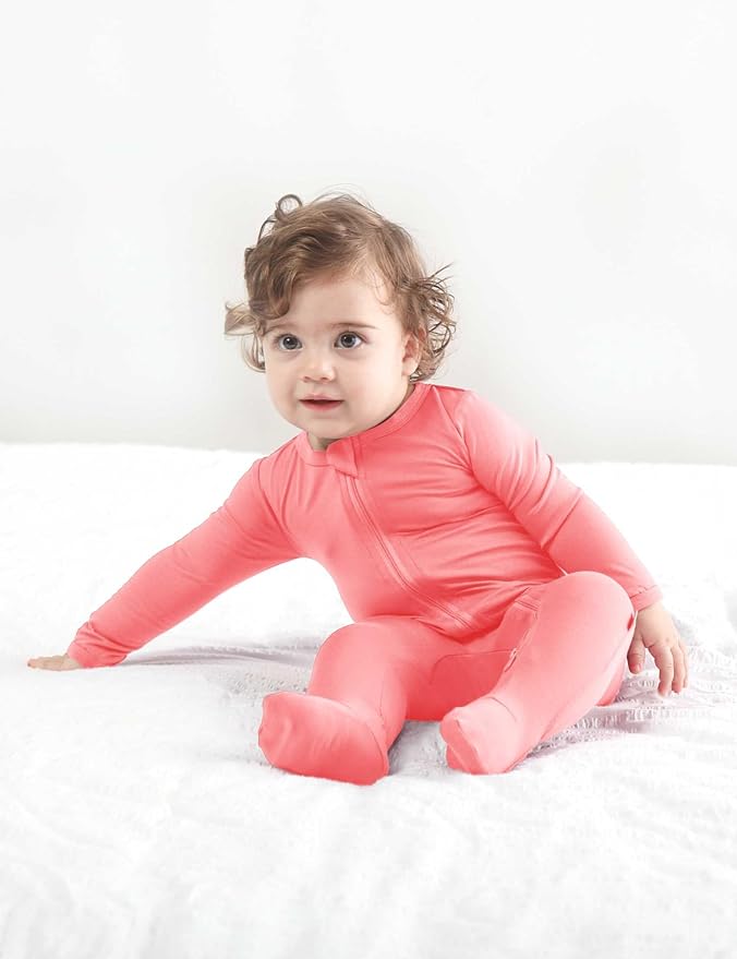 RRP Unisex Baby Footies Pajamas,Rayon Derived From Bamboo,Buttery Soft Sleep 'N Play PJs,2-Way Zipper Closure,0-18 Months