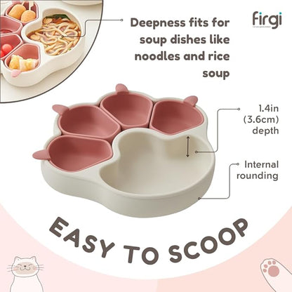 MEOW Dry Rose Divided Silicone Toddler Suction Plates Non-Slip Silicon Plate for Baby Led Weaning Supplies BPA Free Travel Non-Toxic Kids Tray with Suction