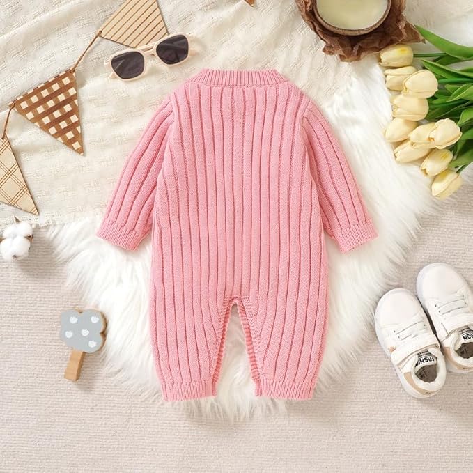 Neiwech Baby Boy Girl Romper Newborn Infant Knit Striped Solid Long Sleeve One Piece Jumpsuit Clothes