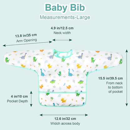 Accmor 4 Pack Long Sleeve Bibs, Baby Smock Waterproof Sleeved Bib Smock for Baby Toddler 6-36 Months